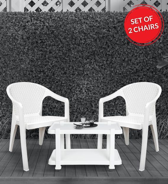 Buy Erica Rover Coffee Table Set 2 Chairs 1 Table In White Colour By Italica Online Armed Plastic Chairs Chairs Furniture Pepperfry Product