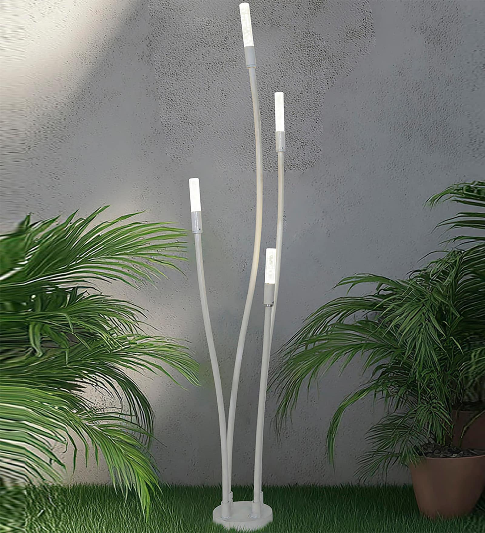 53-Inch Modern Off-White LED Cattail Bollard Set | 4-Light Outdoor Path Light with Bubble Glass