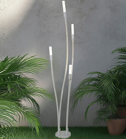 53-Inch Modern Off-White LED Cattail Bollard Set | 4-Light Outdoor Path Light with Bubble Glass