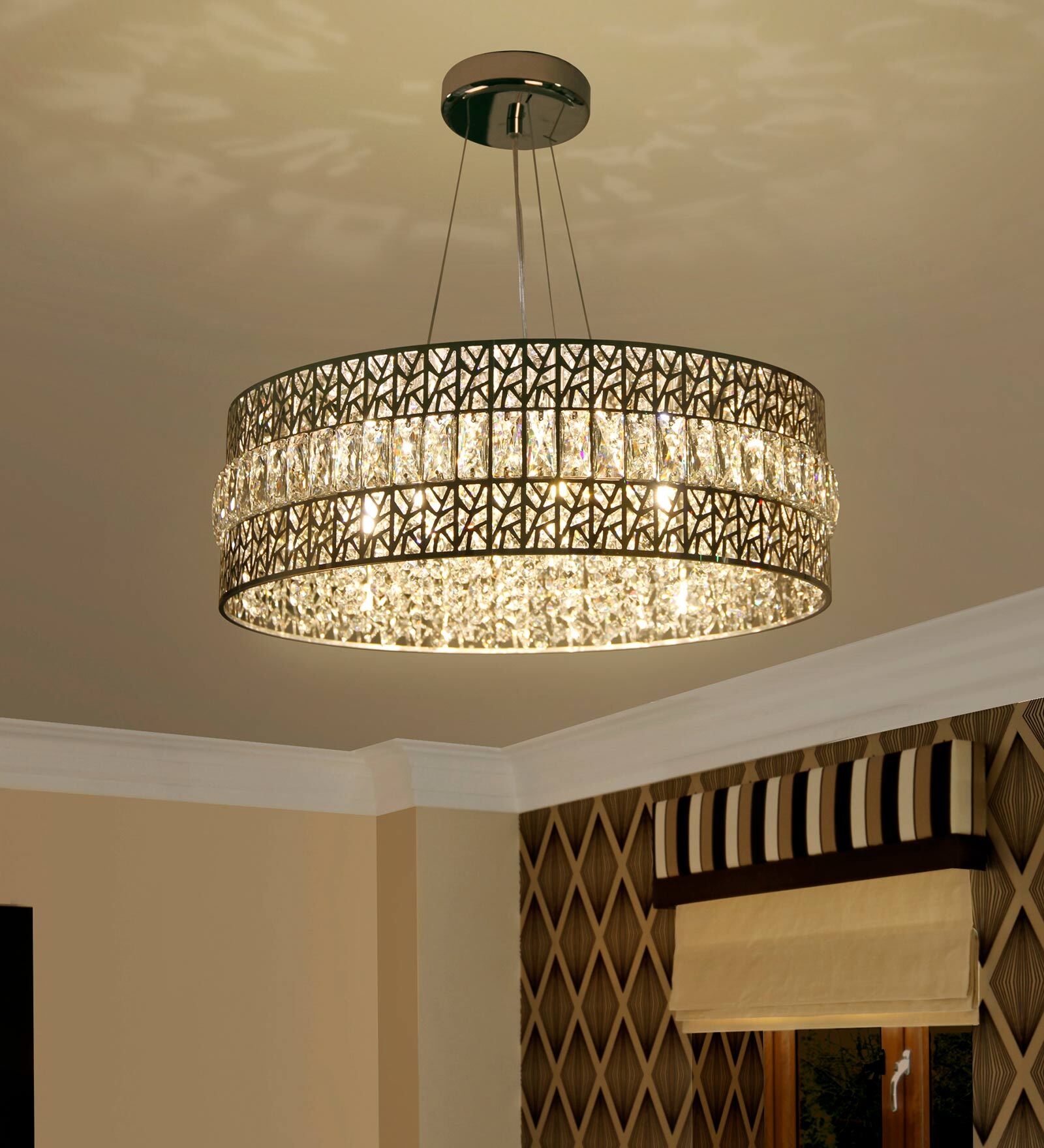 Ladder Chrome Crystal Empire Chandelier