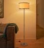 White & Silver Fabric Shade Club Floor Lamp With Metal Base