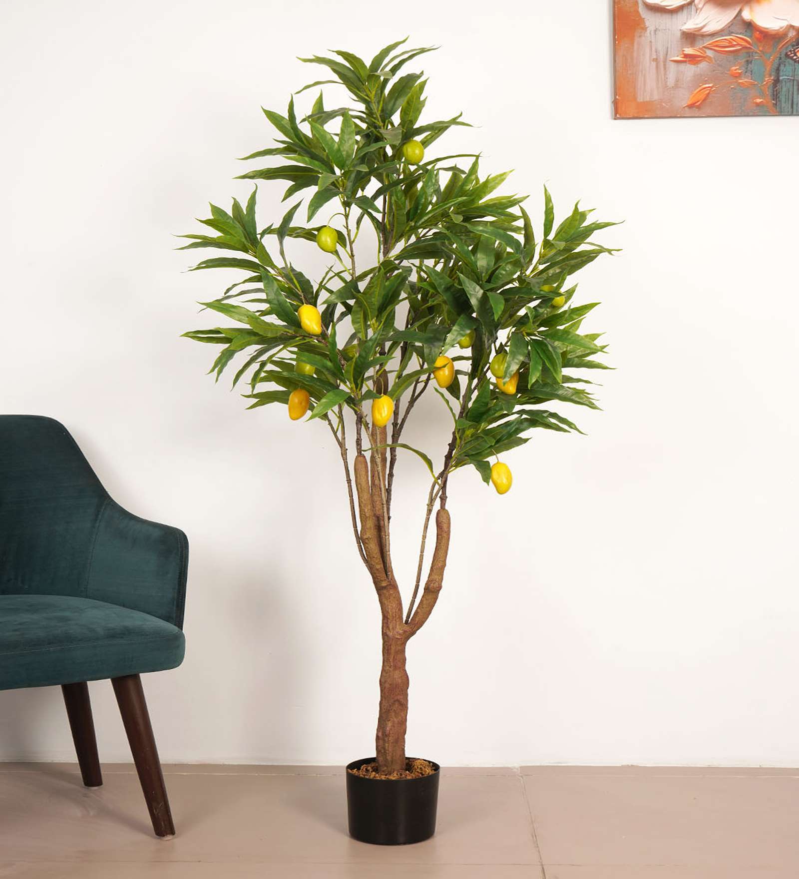 5Ft Artificial Mango Plant with Black Pot