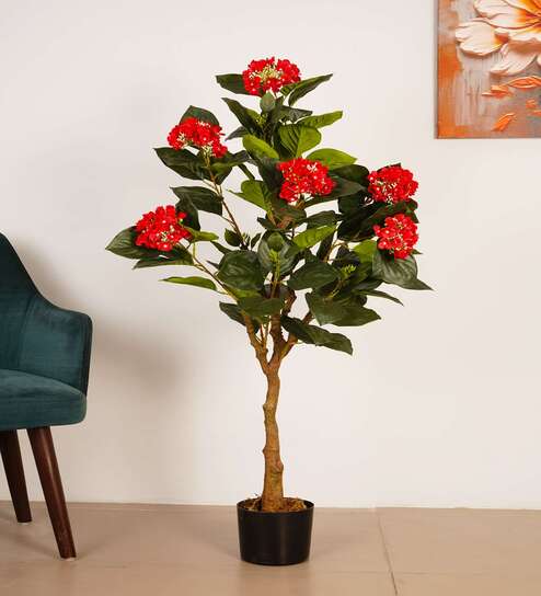 5Ft Artificial Red Hydrangea Tree Plant with Pot
