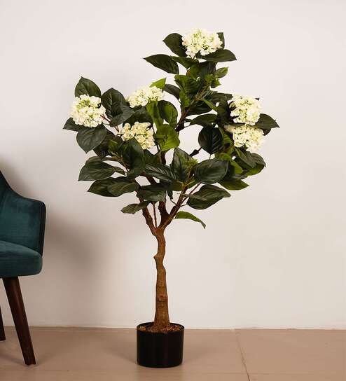 5Ft Artificial White Hydrangea Tree Plant with Pot