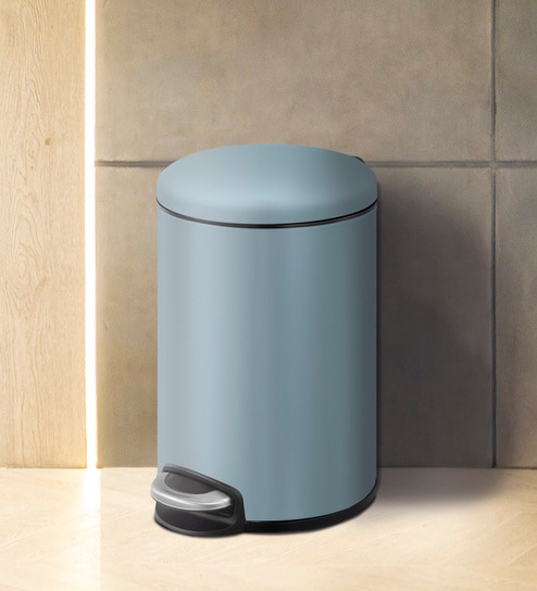 Titanium Blue 5L Bathroom Trash Can with Lid Soft-Close Pedal Bin