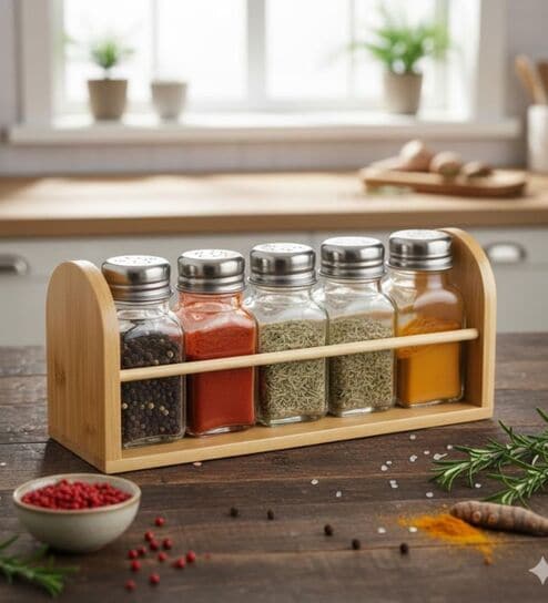 5Pcs 100Ml Spice Jar With Wooden Stand