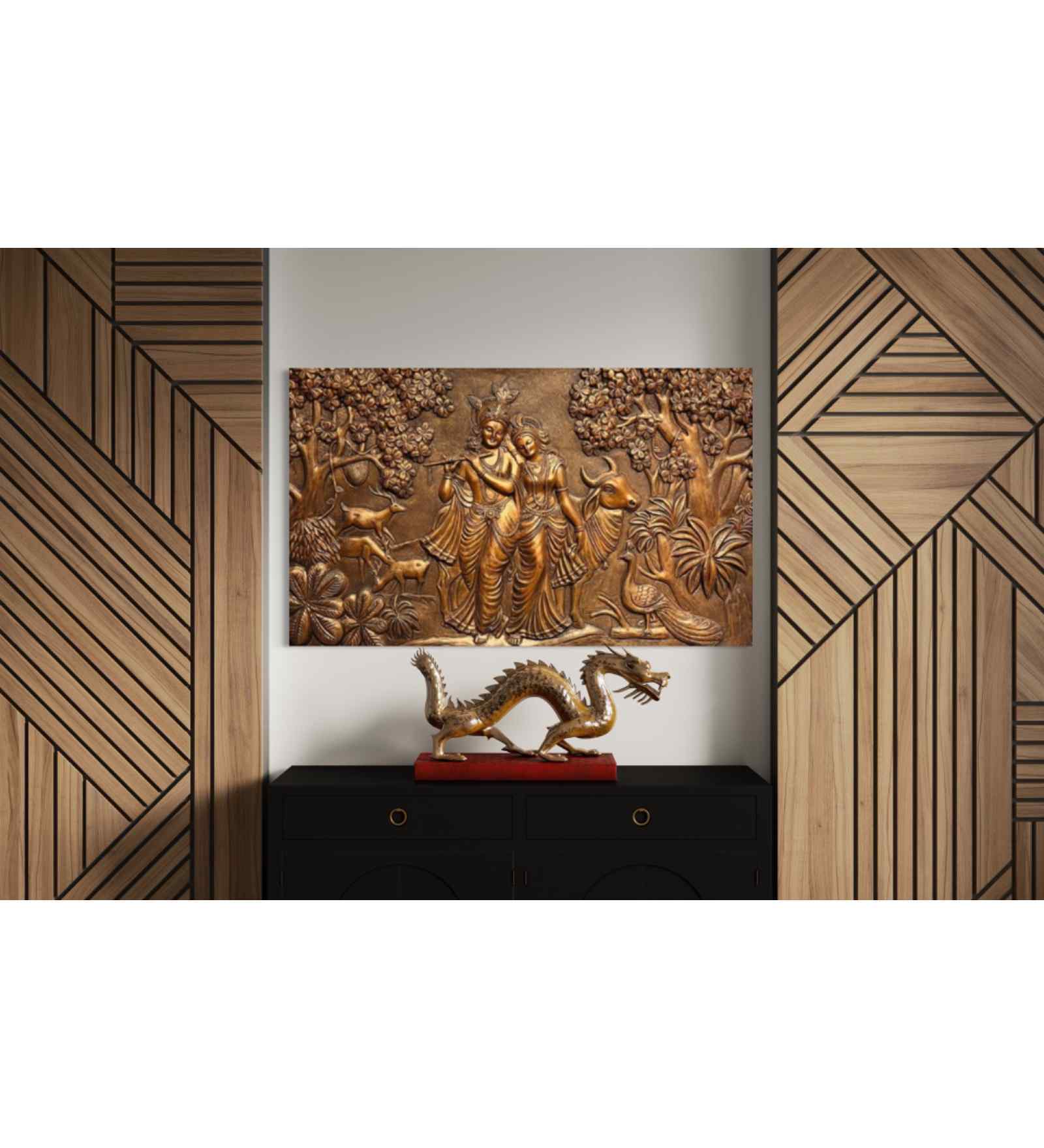 5x3 Ft Radha Krishna 3D Elevation Sculpture Relief Mural Wall Art