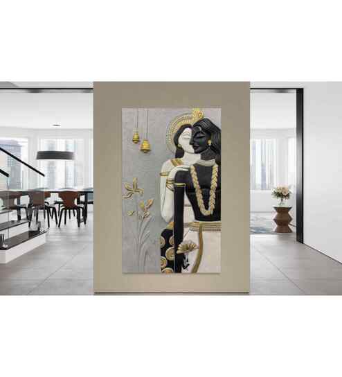 5x3 Ft Abstract Radha Krishna 3D Relief Mural Wall Art