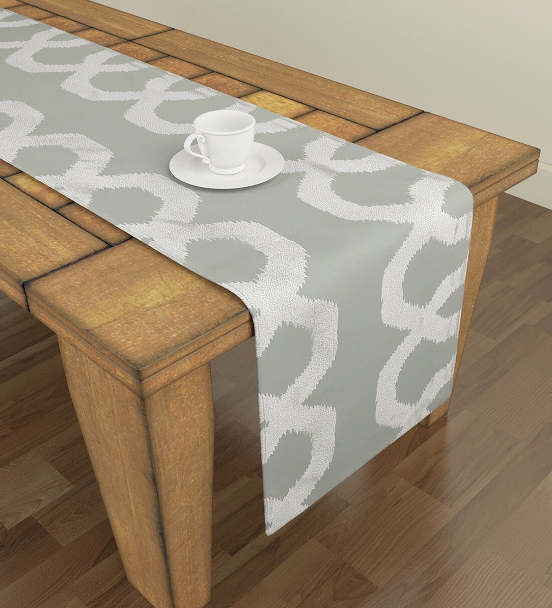 Buy Abstract Pattern Silver Polyester 72X12 Inches Table Runner By