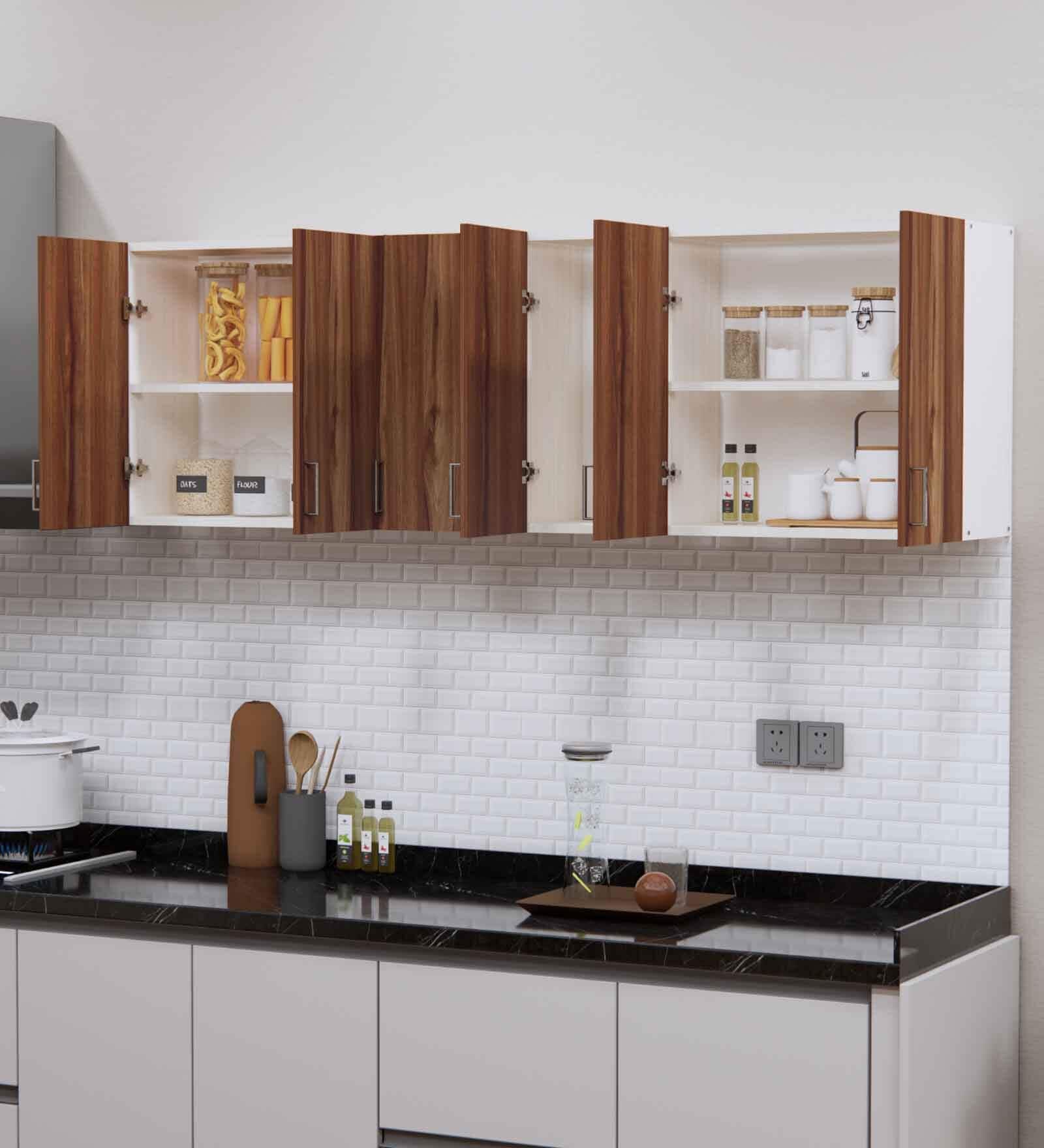 6 Doors Modular Wall Mounted Kitchen Cabinet with Adjustable Shelf in Aisan Walnut & Highland Pine Finish