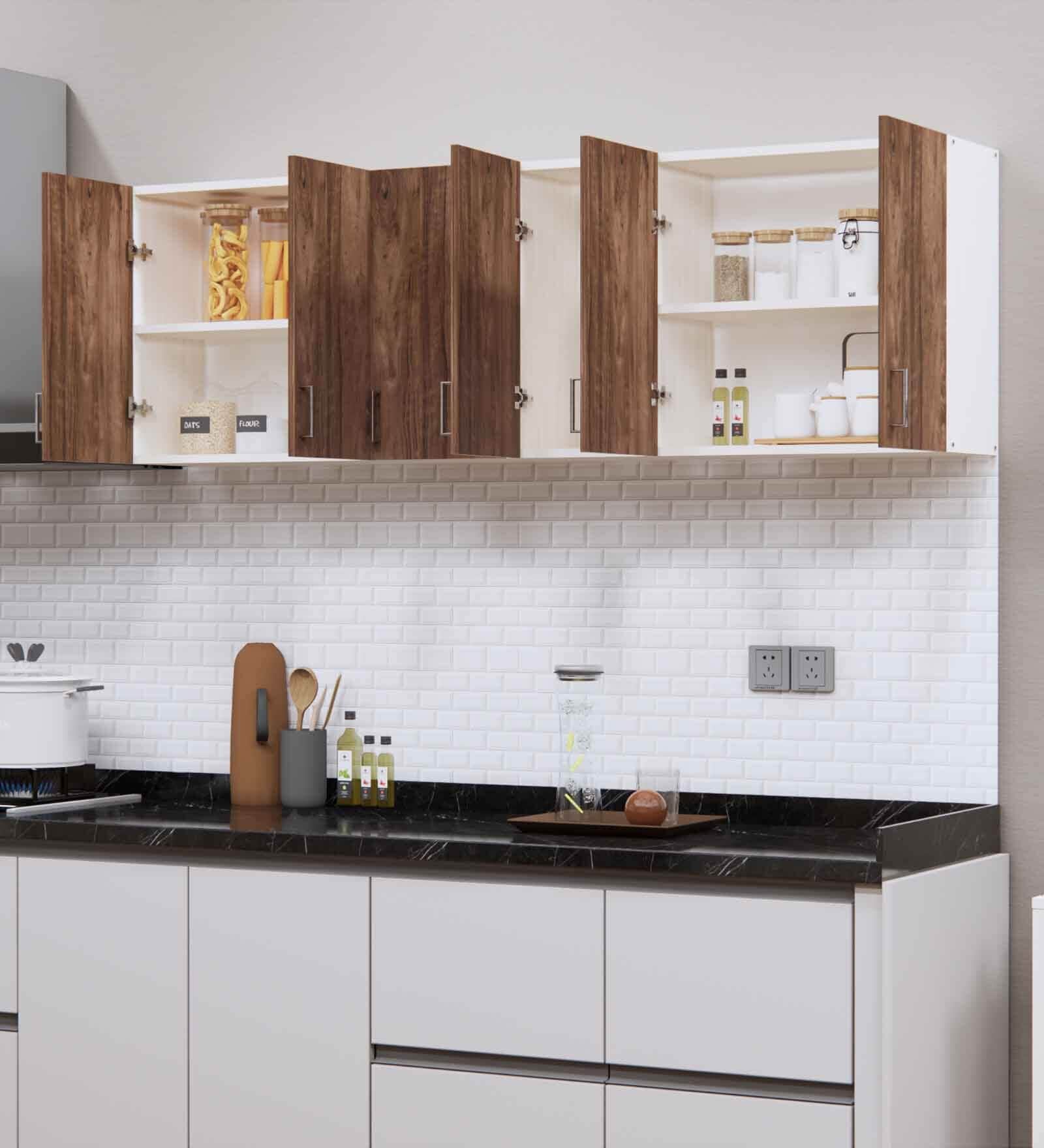 6 Doors Modular Wall Mounted Kitchen Cabinet with Adjustable Shelf in Cochwood Brown & Highland Pine Finish