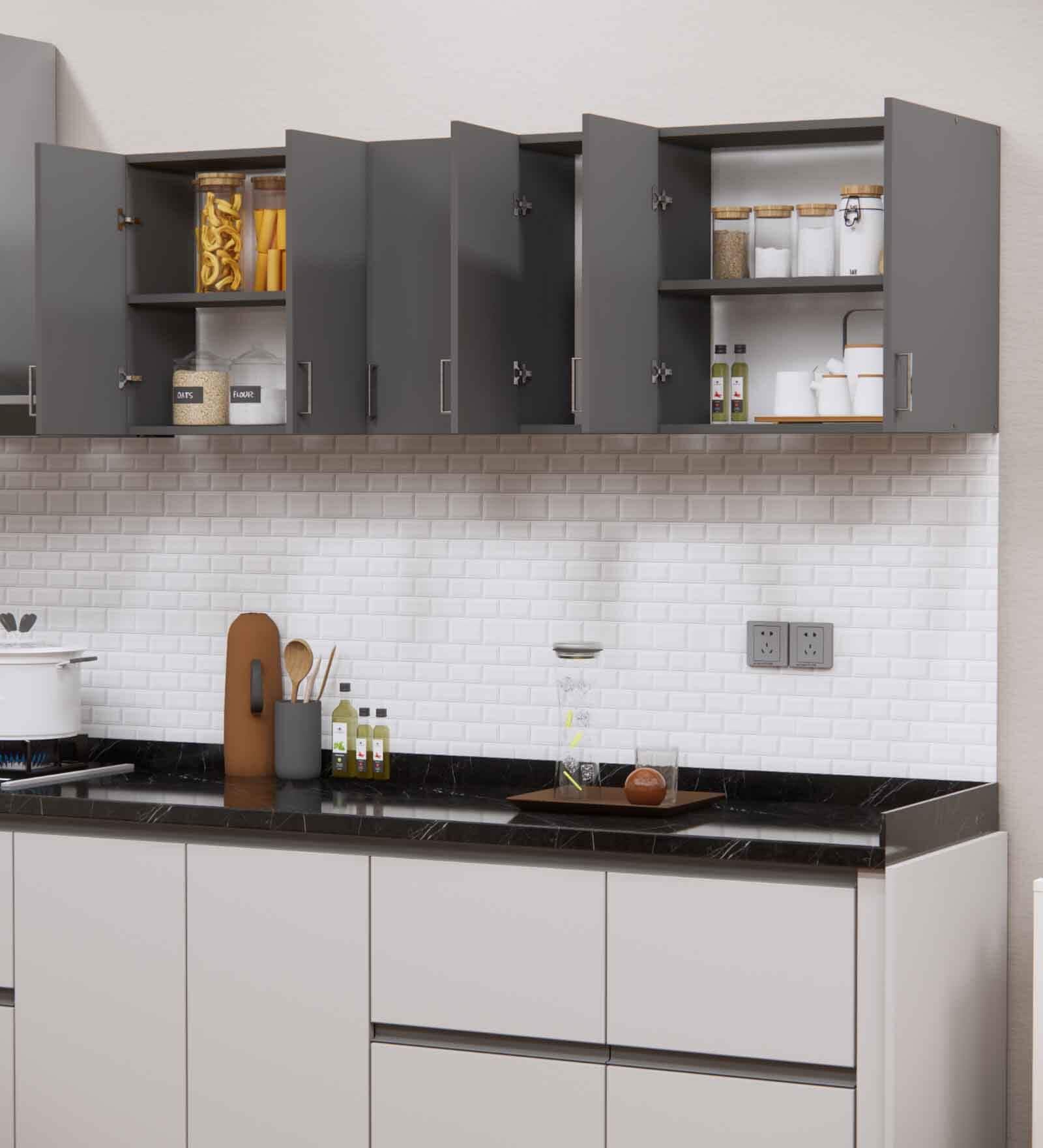 6 Doors Modular Wall Mounted Kitchen Cabinet with Adjustable Shelf in Slate Grey Finish