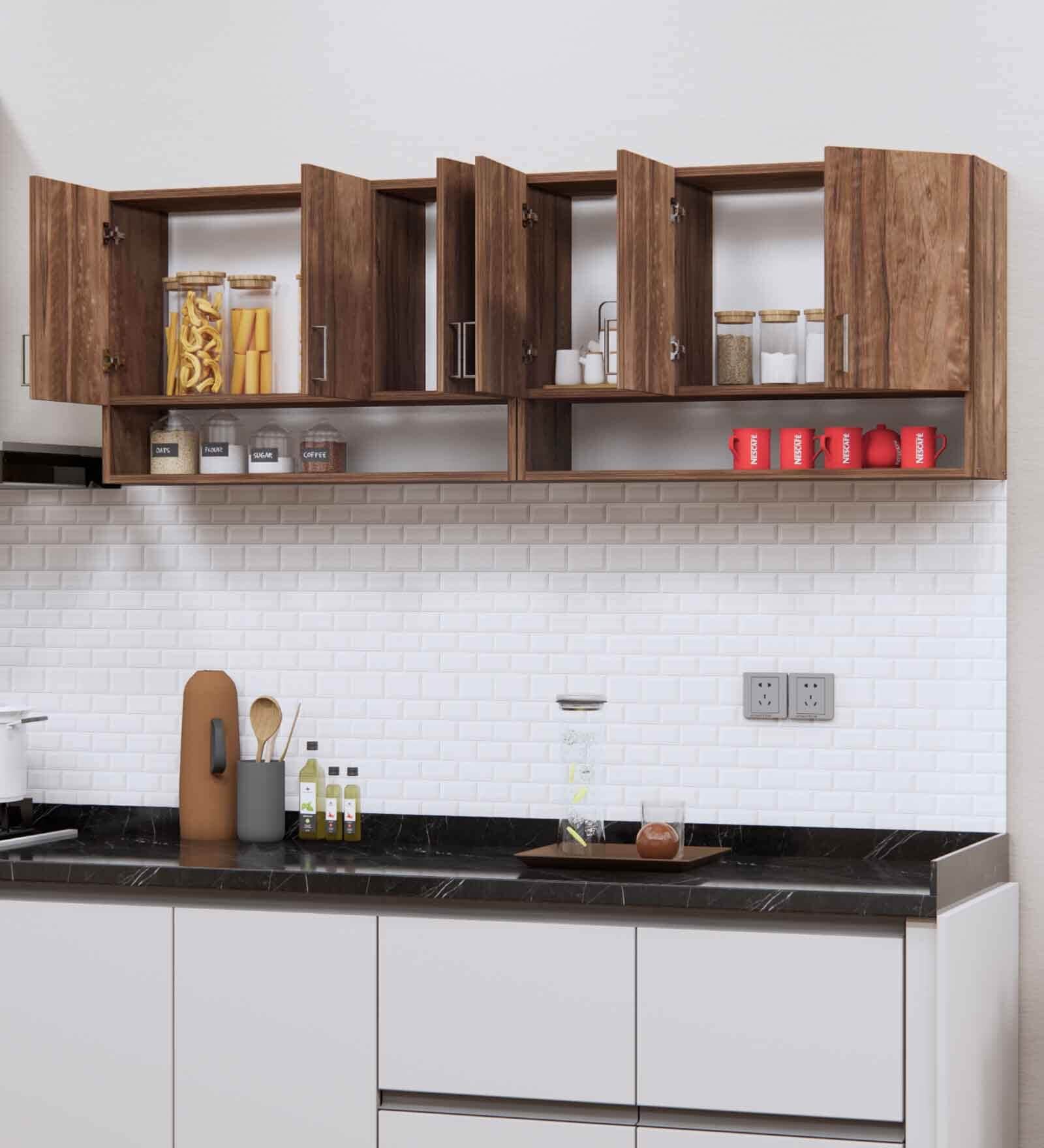 6 Doors Modular Wall Mounted Kitchen Cabinet with Organizer Shelf in Cochwood Brown Finish