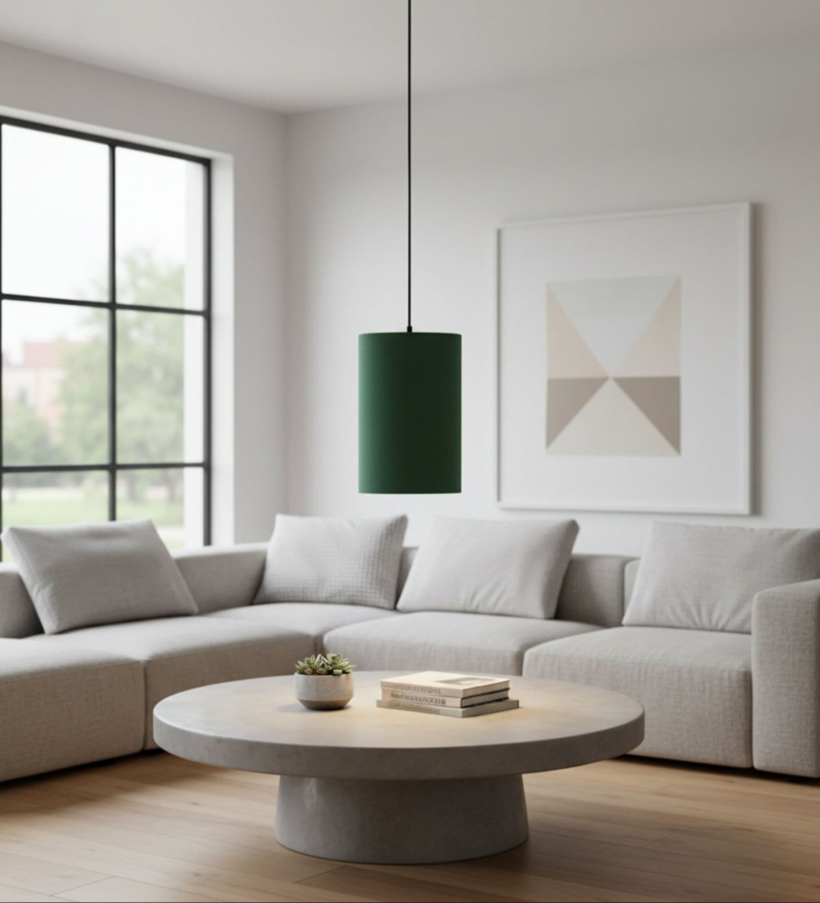 6-Inch Dark Green Fabric Cylinder Pendant Light, Modern Hanging Ceiling Lamp