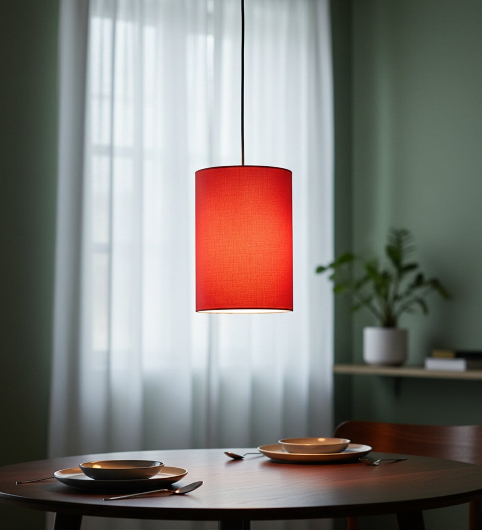 6-Inch Orange Fabric Cylinder Pendant Light, Modern Hanging Ceiling Lamp