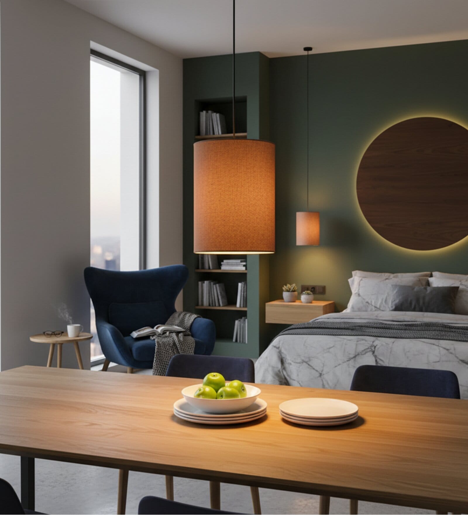 6-Inch Premium Jute Fabric Cylinder Pendant Light, Modern Hanging Ceiling Lamp