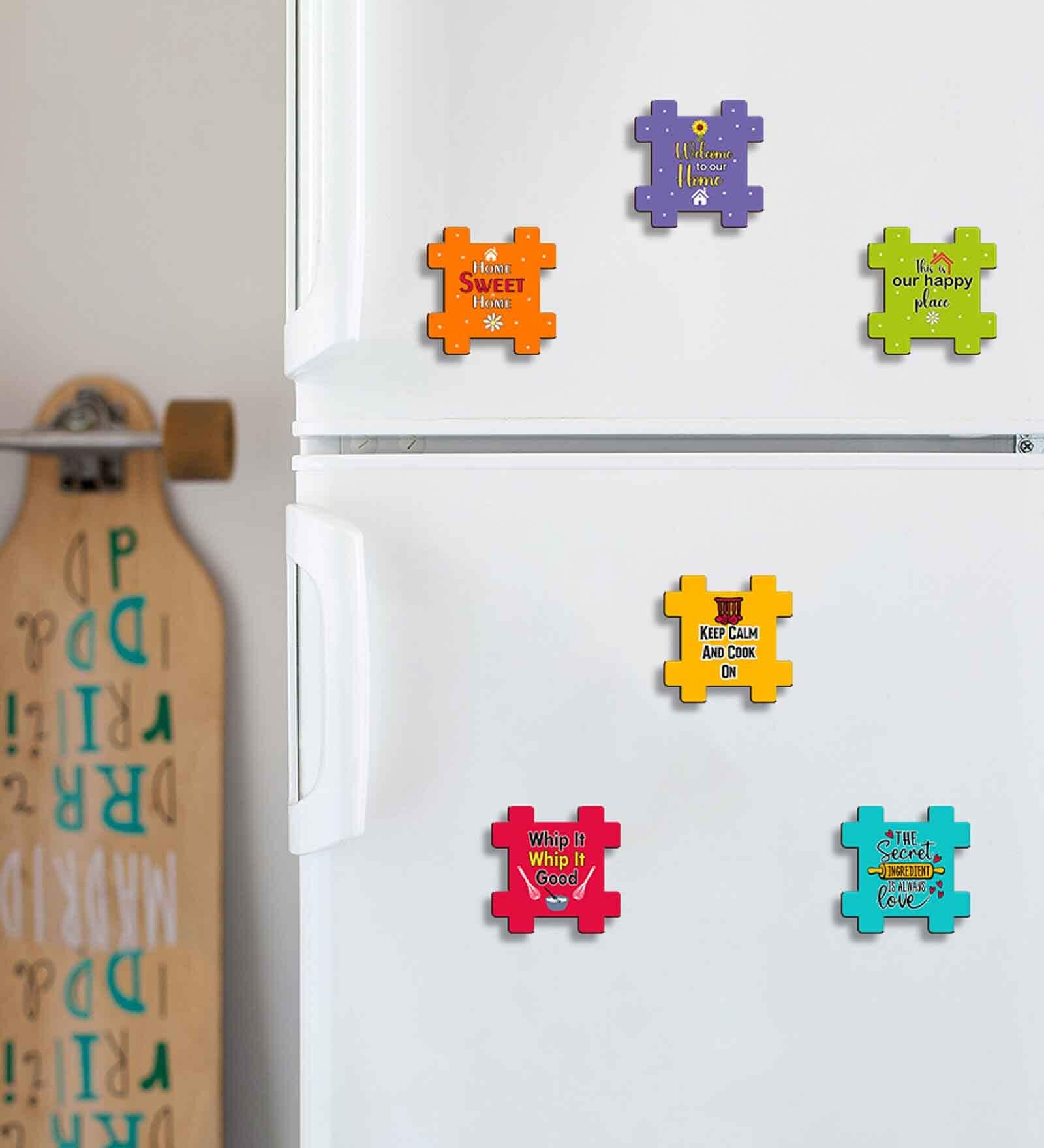 6 Pcs Abstract Wooden Fridge Magnets