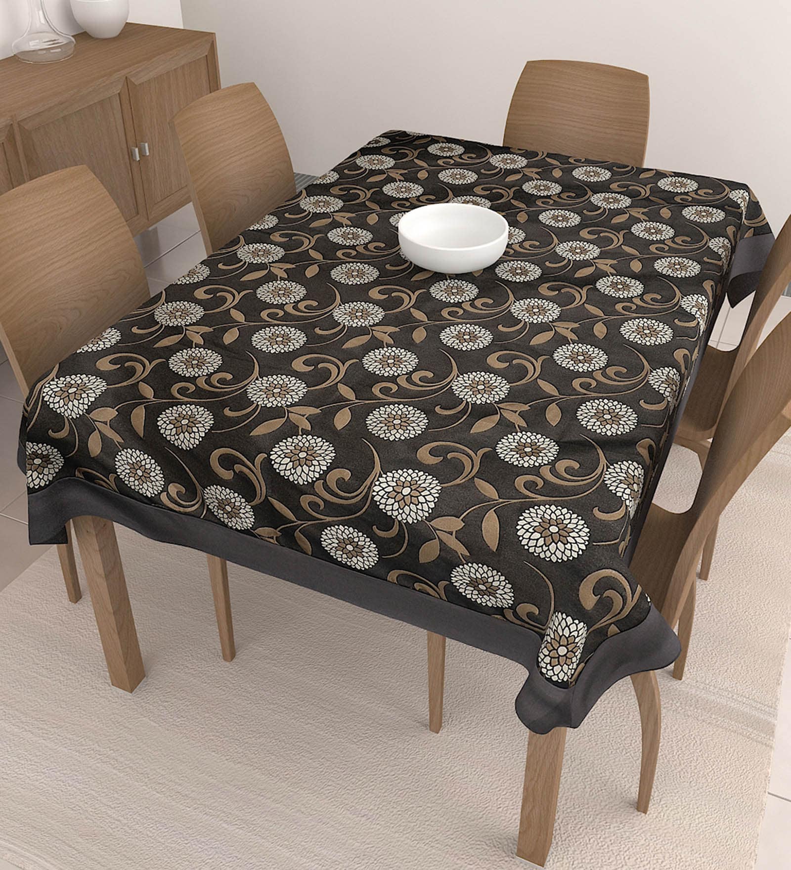 Floral Pattern Black Polyester 90X60 Inch Table Cloth