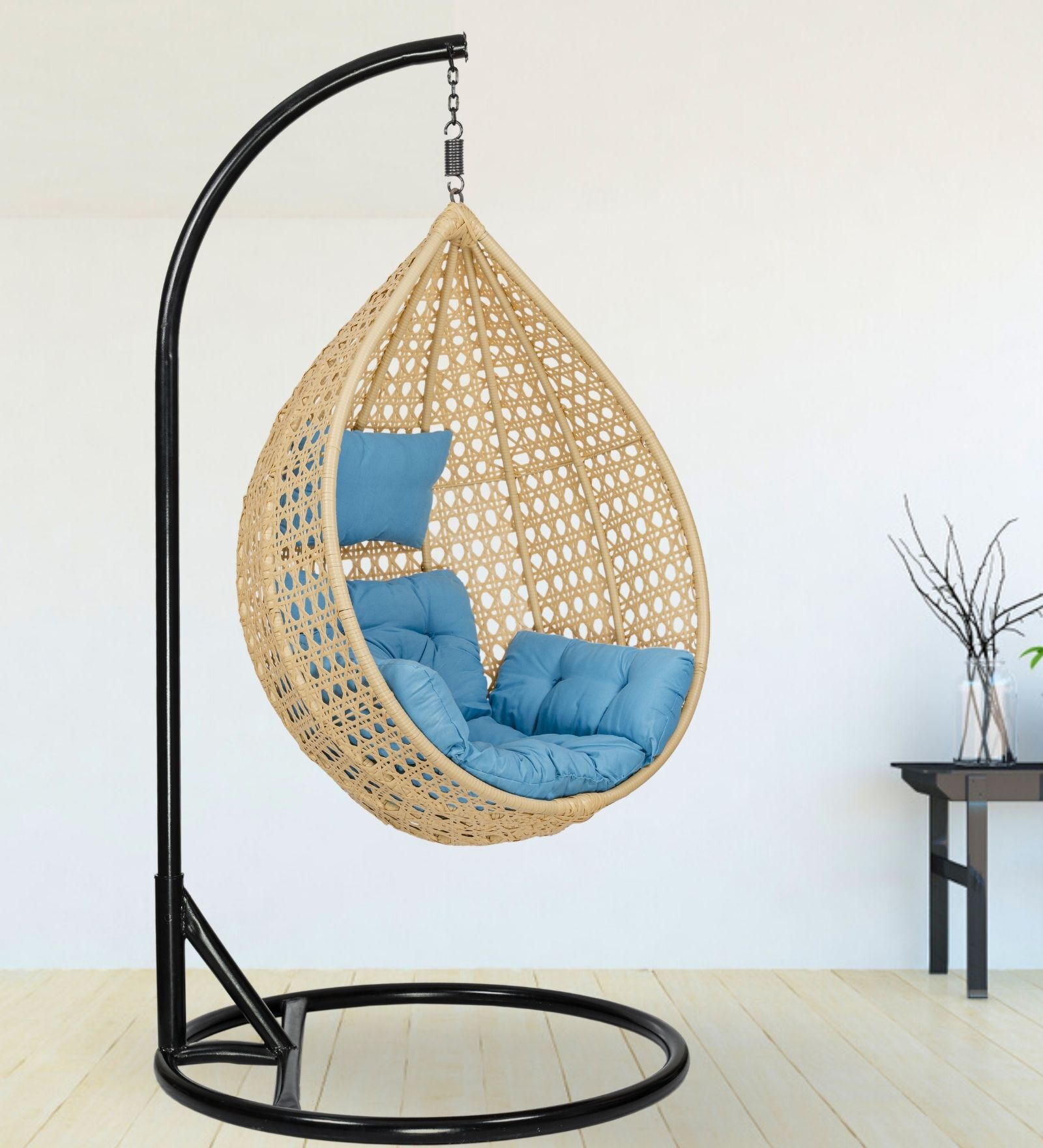 6 Star Wicker Swing in Beige & Blue Colour