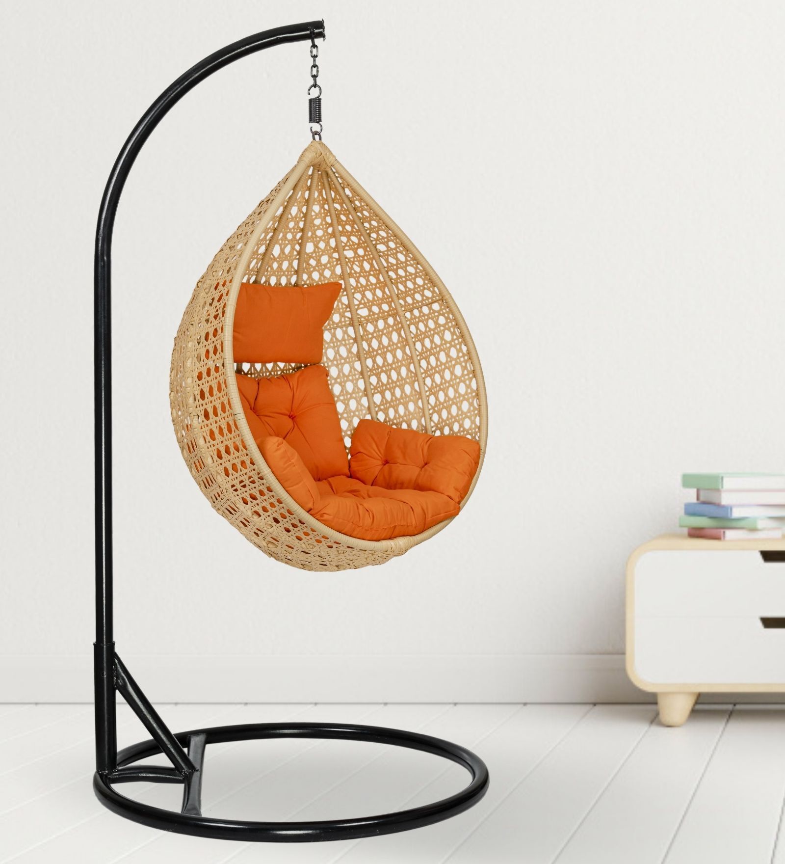 6 Star Wicker Swing in Beige & Orange Colour