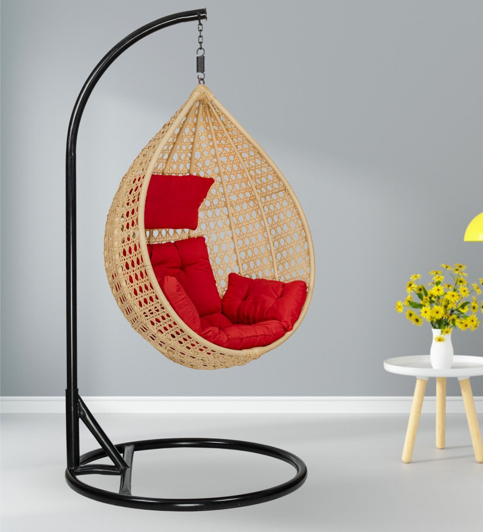 6 Star Wicker Swing in Beige & Red Colour
