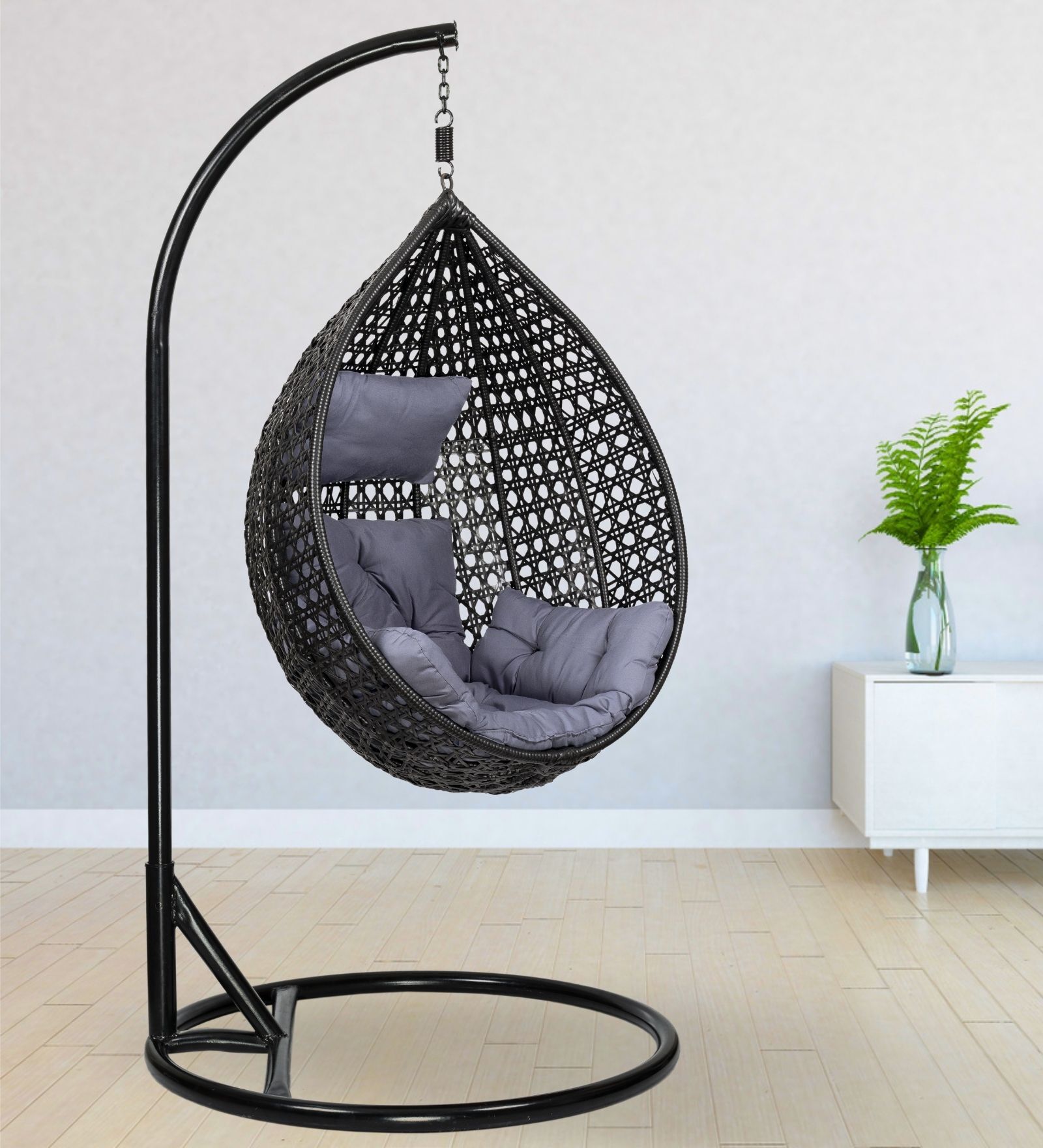6 Star Wicker Swing in Black & Grey Colour
