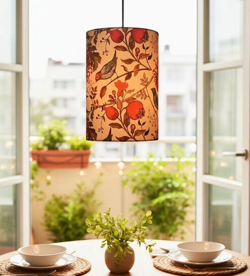 6-Inch Bird & Floral Printed Fabric Cylinder Pendant Light