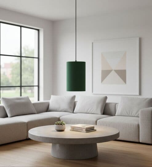 6-Inch Dark Green Fabric Cylinder Pendant Light, Modern Hanging Ceiling Lamp