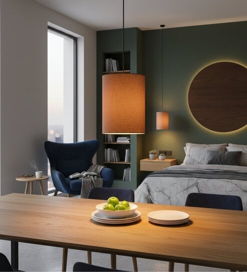 6-Inch Premium Jute Fabric Cylinder Pendant Light, Modern Hanging Ceiling Lamp