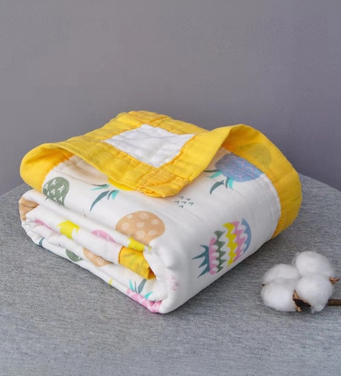 Yellow 6-Layer Baby Muslin Cotton Blanket Pineapple Print