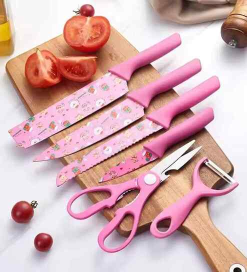 (Set of 5) Assorted Kitchen Knife Set with Peeler & Scissors