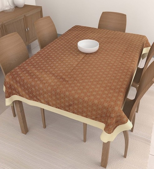 6 Seater Premium Quality Geometrical Copper 90x60 Inches Table Cover With Matching Border By S9home By Seasons