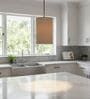 6-Inch Beige Fabric Cylinder Pendant Light, Modern Hanging Ceiling Lamp