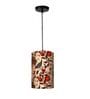 6-Inch Bird & Floral Printed Fabric Cylinder Pendant Light, Modern Hanging Ceiling Lamp