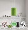 6-Inch Green Texture Fabric Cylinder Pendant Light, Modern Hanging Ceiling Lamp