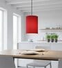 6-Inch Red Fabric Cylinder Pendant Light, Modern Hanging Ceiling Lamp