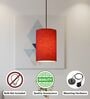 6-Inch Red Texture Fabric Cylinder Pendant Light, Modern Hanging Ceiling Lamp