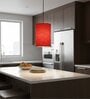 6-Inch Red Texture Fabric Cylinder Pendant Light, Modern Hanging Ceiling Lamp