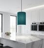 6-Inch Teal Fabric Cylinder Pendant Light, Modern Hanging Ceiling Lamp