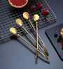 6 Pcs Stainless Steel 2-in-1 Straw Cum Spoons with Cleaning Brush (Golden)
