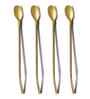 6 Pcs Stainless Steel 2-in-1 Straw Cum Spoons with Cleaning Brush (Golden)