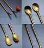 6 Pcs Stainless Steel 2-in-1 Straw Cum Spoons with Cleaning Brush (Golden)