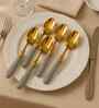 6-Piece Decorative Gold-Plated Spoons Set with Glitter Silver Handle (16.5 cm)
