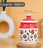 Red & White 600 ML Ceramic Barni Jar with Lid