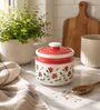 Red & White 600 ML Ceramic Barni Jar with Lid