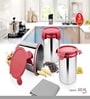 600ml Red Plastic & Stainless Steel (Set of 3) Clip Lock Canister