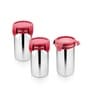 600ml Red Plastic & Stainless Steel (Set of 3) Clip Lock Canister