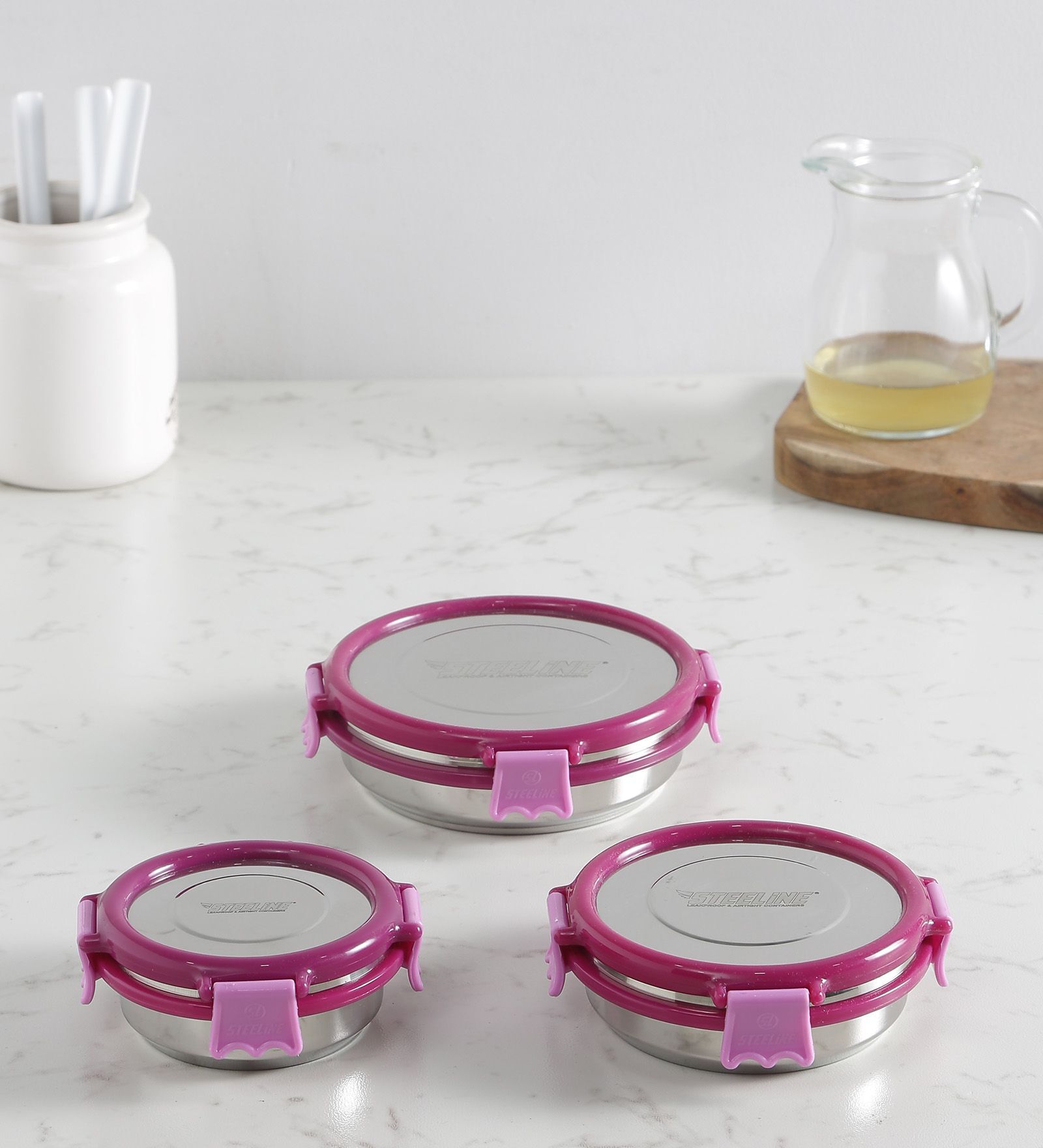 Nutri Lock Chocolate No Stainless Steel (Set of 3 ) Airtight Container with Leak Proof lid