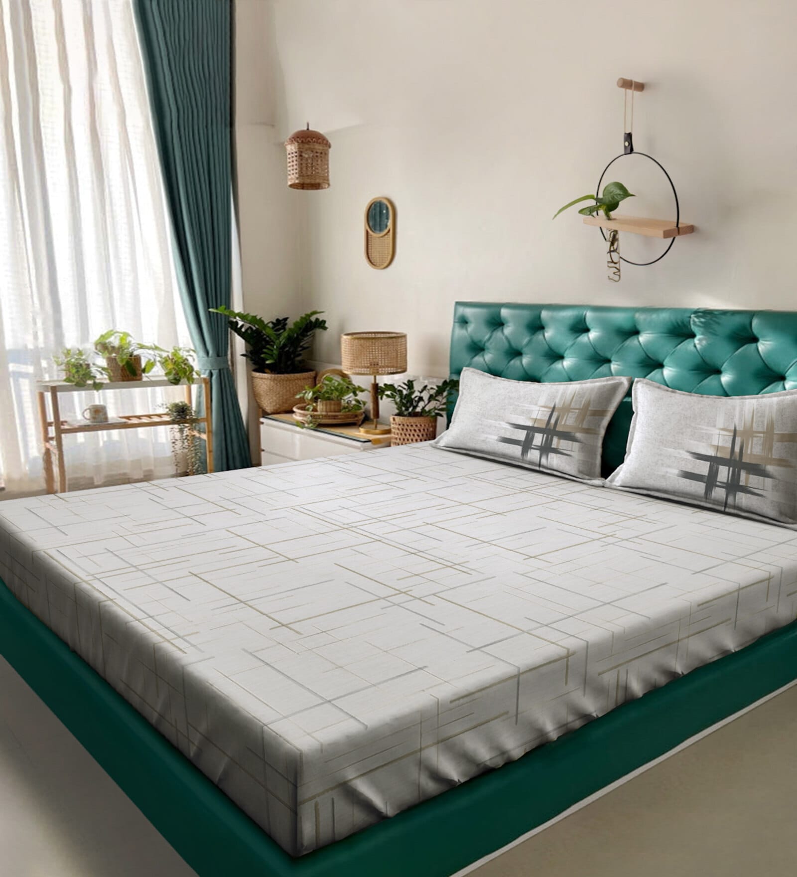 Multicolor Abstract 300 TC 100% Cotton Double Bedsheet with 2 Pillow Covers