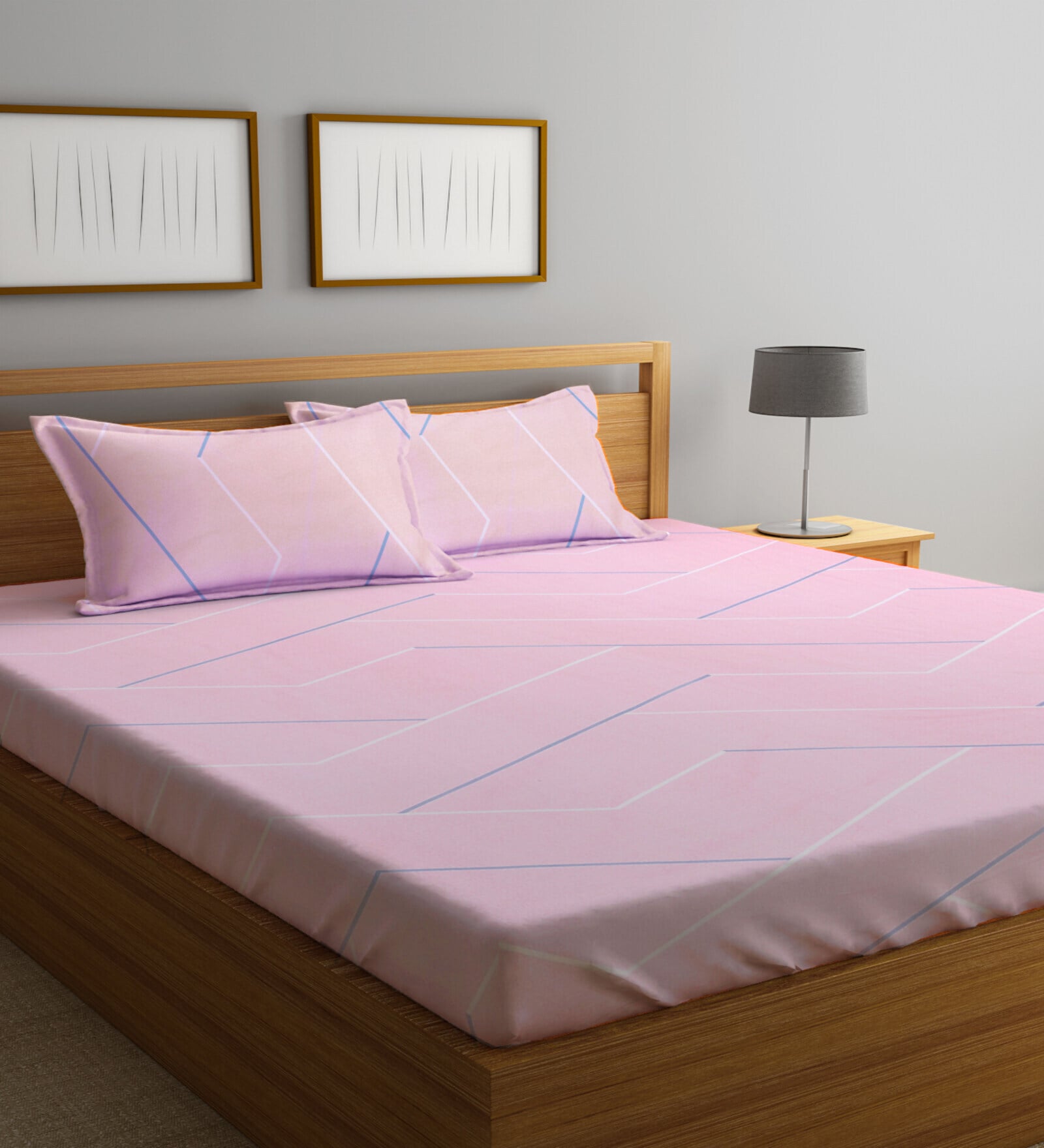 Multicolor Stripe 300 TC Poly Cotton Double Bedsheet with 2 Pillow Covers